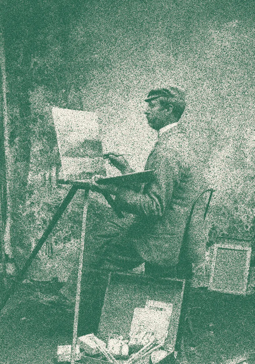 Vintage photo of a man painting at an easel
